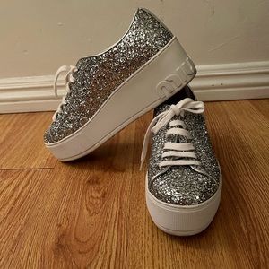 Miu Miu Silver Glitter Platform Sneakers